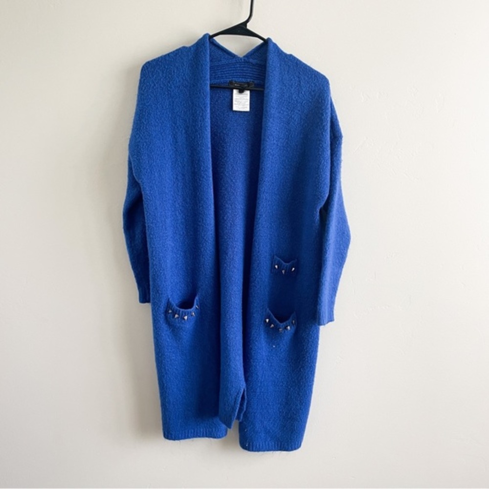 BCBG Royal Blue Long Knit Open-Front Cardigan with Studs